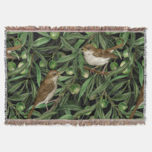 Nightingales in the olive tree 3 throw blanket