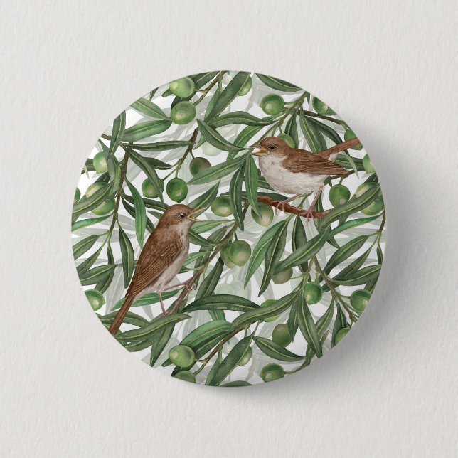 Nightingales in the olive tree 6 cm round badge (Front)