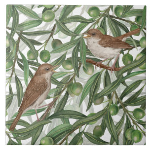 Nightingales in the olive tree ceramic tile