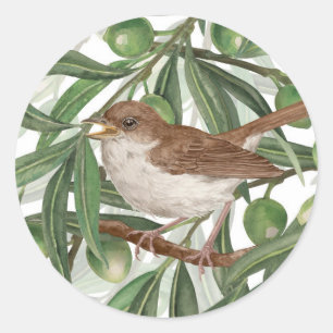 Nightingales in the olive tree classic round sticker