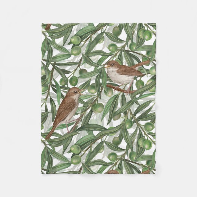 Nightingales in the olive tree fleece blanket (Front)