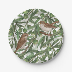 Nightingales in the olive tree paper plate