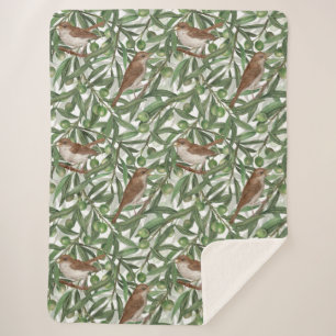 Nightingales in the olive tree sherpa blanket