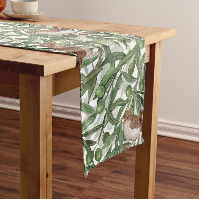 Nightingales in the olive tree short table runner (In Situ)