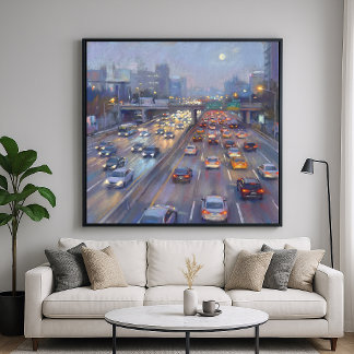 Nightly Gridlock - Pastel Painting Style Cityscape Poster