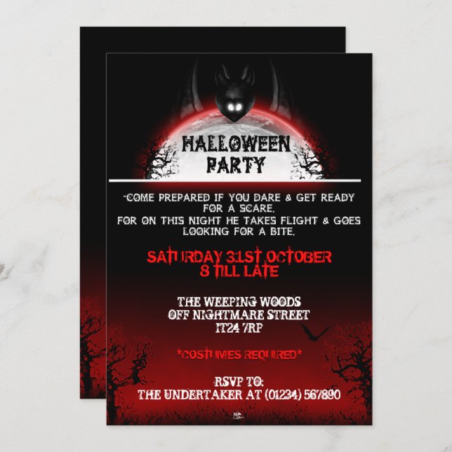 Nightmare Bat Halloween Invitations (Front/Back)