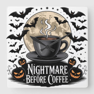 Nightmare Before Coffee Halloween Square Wall Clock