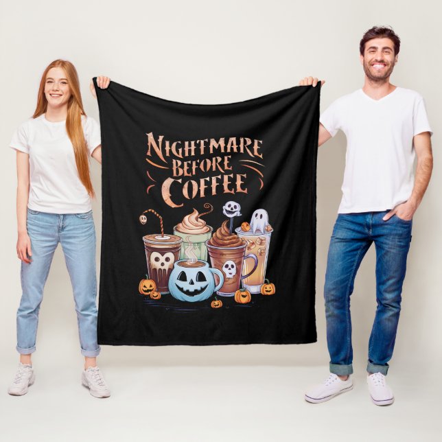 Nightmare Before Coffee Pumpkin Spice Halloween Fleece Blanket (In Situ)