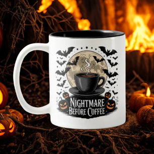 Nightmare Before Coffee Spooky Autumn Coffee Lover Two-Tone Coffee Mug