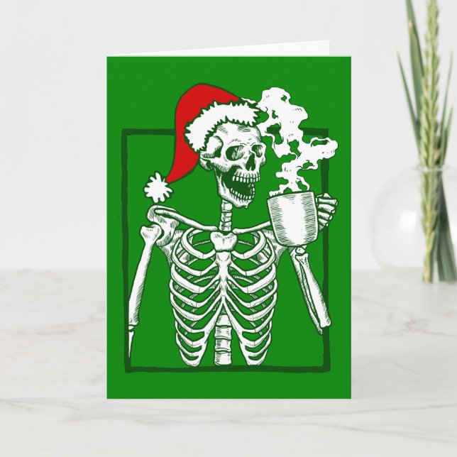 nightmare christmas skeleton drinking coffee skull invitation (Front)