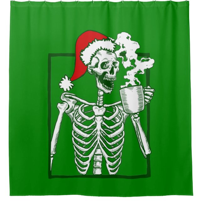 nightmare christmas skeleton drinking coffee skull shower curtain (Front)