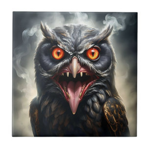 "Nightmare Wings: The Fanged Vampire Owl" Ceramic Tile