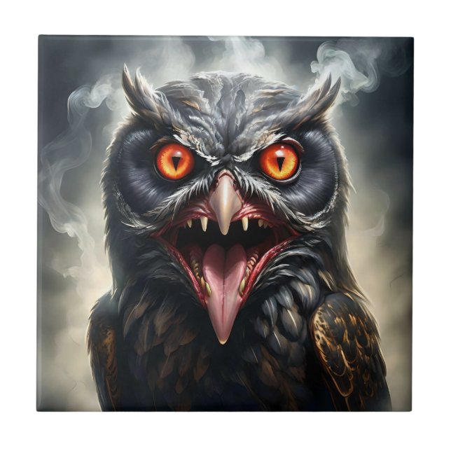 "Nightmare Wings: The Fanged Vampire Owl" Ceramic Tile (Front)