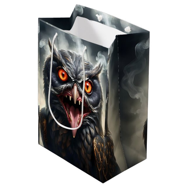 "Nightmare Wings: The Fanged Vampire Owl" Medium Gift Bag (Front Angled)