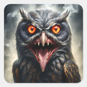 "Nightmare Wings: The Fanged Vampire Owl" Square Sticker