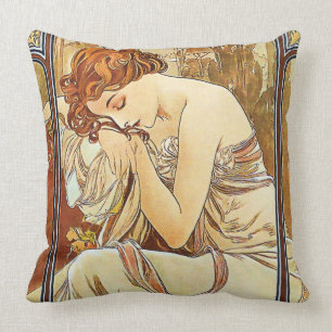 Night's Rest Vintage Nouveau by Alphonse Mucha Cushion