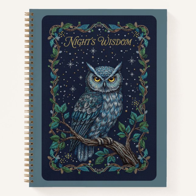 Night's Wisdom Owl Celestial Embroidery Journal (Front)