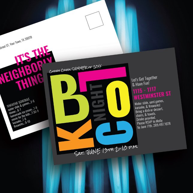 Nighttime Block Party Vivid Retro Type Postcard (Creator Uploaded)