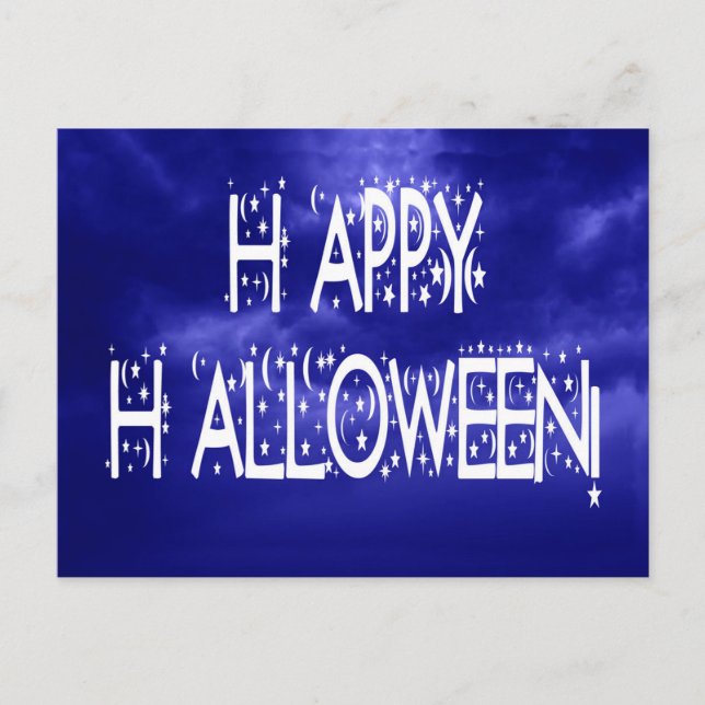 Nighttime Blue Happy Halloween Text Postcard (Front)