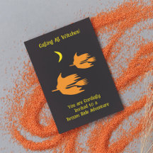 Nighttime Broom Ride - Halloween Party Invitation.