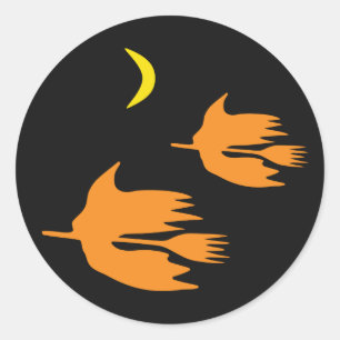 Nighttime Broom Ride - Halloween Witch Image. Classic Round Sticker
