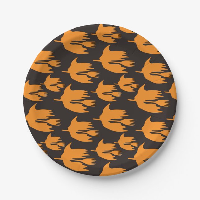 Nighttime Broom Ride - seamless Halloween pattern Paper Plate (Front)