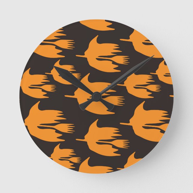 Nighttime Broom Ride - seamless Halloween pattern Round Clock (Front)