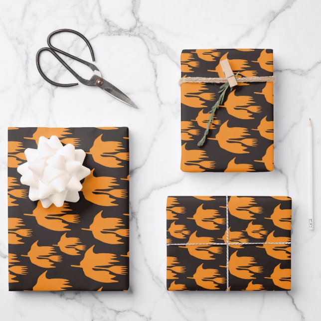 Nighttime Broom Ride - seamless Halloween pattern Wrapping Paper Sheet (Front)