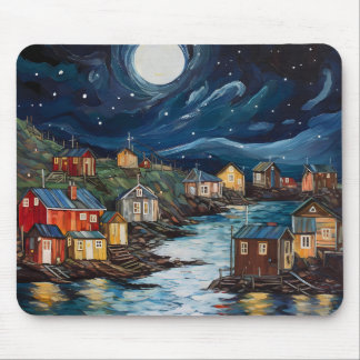 NIGHTTIME CANADIAN FISHING VILLAGE SCENE MOUSE PAD