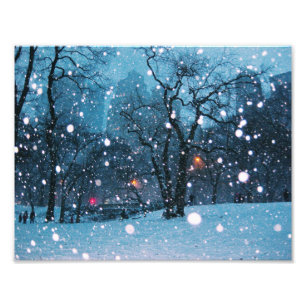 Nighttime City Snow Photo Print