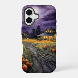 NIGHTTIME COUNTRY FALL SCENE WITH PUMPKINS iPhone 16 CASE