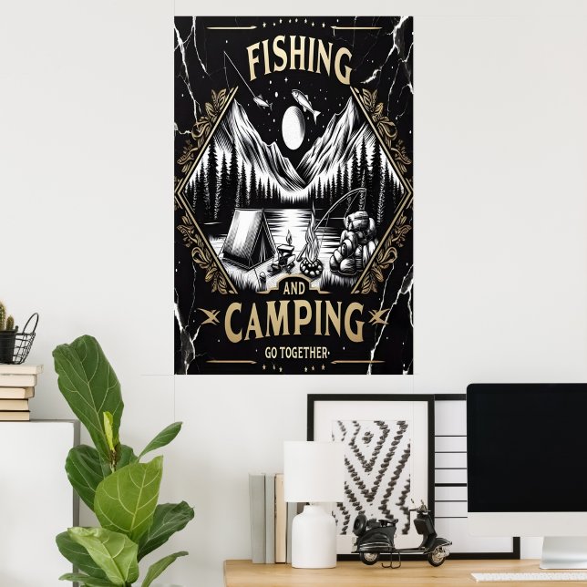 Nighttime Fishing And Camping Adventure Poster (Home Office)