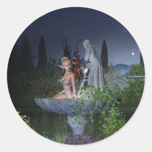 Nighttime Garden Fairy Classic Round Sticker