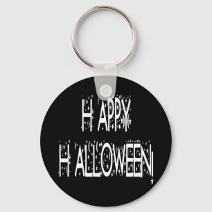 Nighttime Happy Halloween Text Key Ring