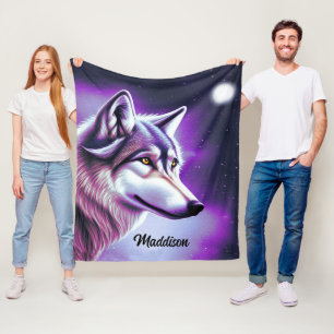 Nighttime Mystical Wolf Fleece Blanket