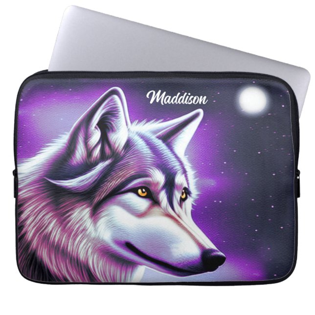 Nighttime Mystical Wolf Laptop Sleeve (Front)