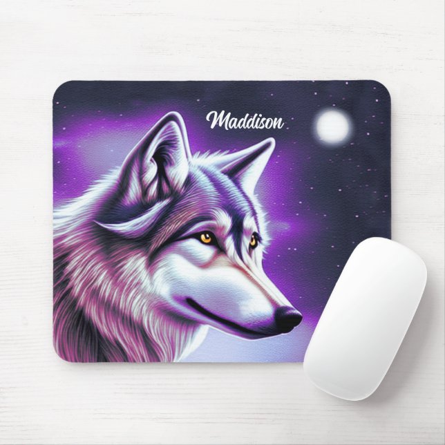 Nighttime Mystical Wolf Mouse Pad (With Mouse)