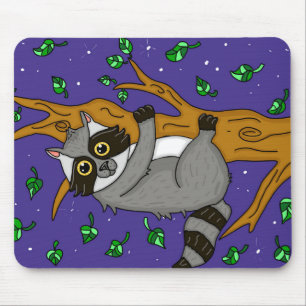 Nighttime Racoon Hanging from Tree Branch Mouse Pad