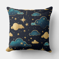 NIGHTTIME SKY WITH BLUE & GOLD CLOUDS AND STARS