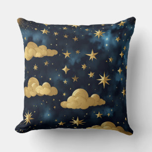 NIGHTTIME SKY WITH BLUE & GOLD CLOUDS AND STARS CUSHION