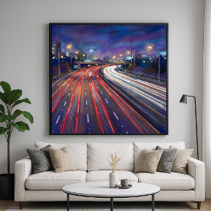 Nighttime Traffic - Pastel Painting Style Poster