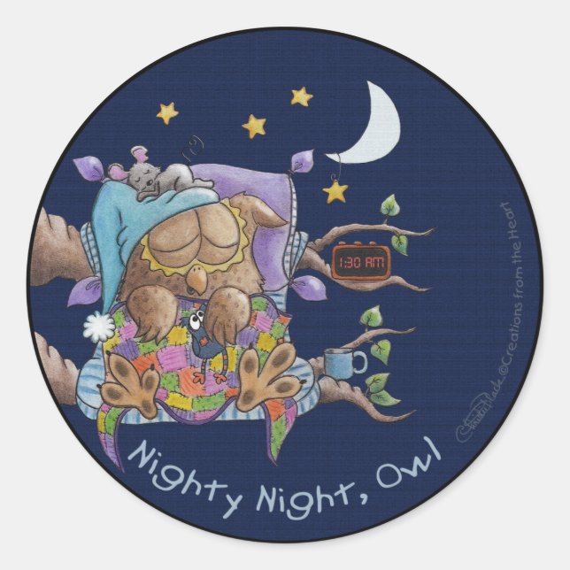 Nighty Night, Owl Classic Round Sticker (Front)
