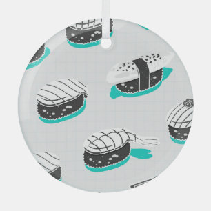 Nigiri sushi, neon vintage pattern. glass tree decoration