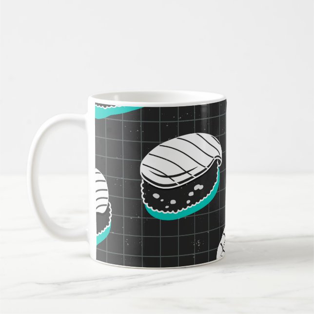 Nigiri Sushi Vintage Sketch Pattern Coffee Mug (Left)