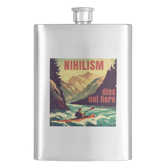 Nihilism Dies Out Here Kayaking Hip Flask (Front)