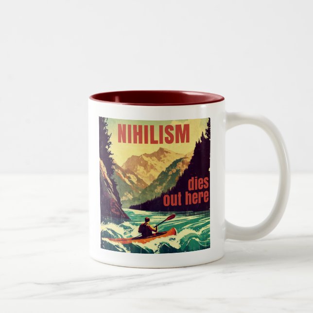 Nihilism Dies Out Here Kayaking Two-Tone Coffee Mug (Right)