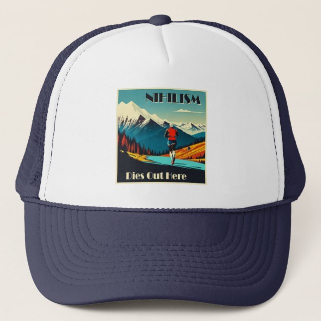 Nihilism Dies Out Here Running Trucker Hat (Front)