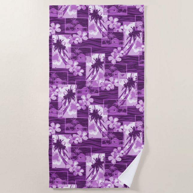 Niihau Island Hawaiian Plumeria and Palm Tree Beach Towel (Front)