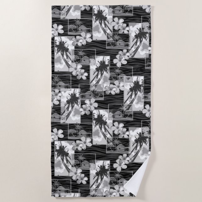 Niihau Island Hawaiian Plumeria and Palm Tree Beach Towel (Front)