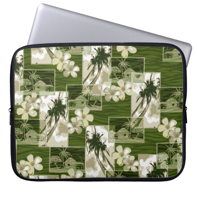 Niihau Island Hawaiian Plumeria and Palm Tree Laptop Sleeve (Front)
